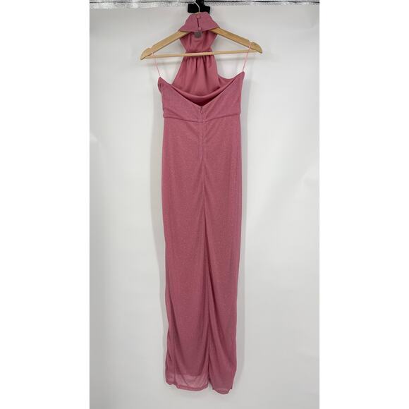 superdown | Bea Halter Maxi Dress in Pink Glitter Knit Ruched Halter S - Picture 4 of 14